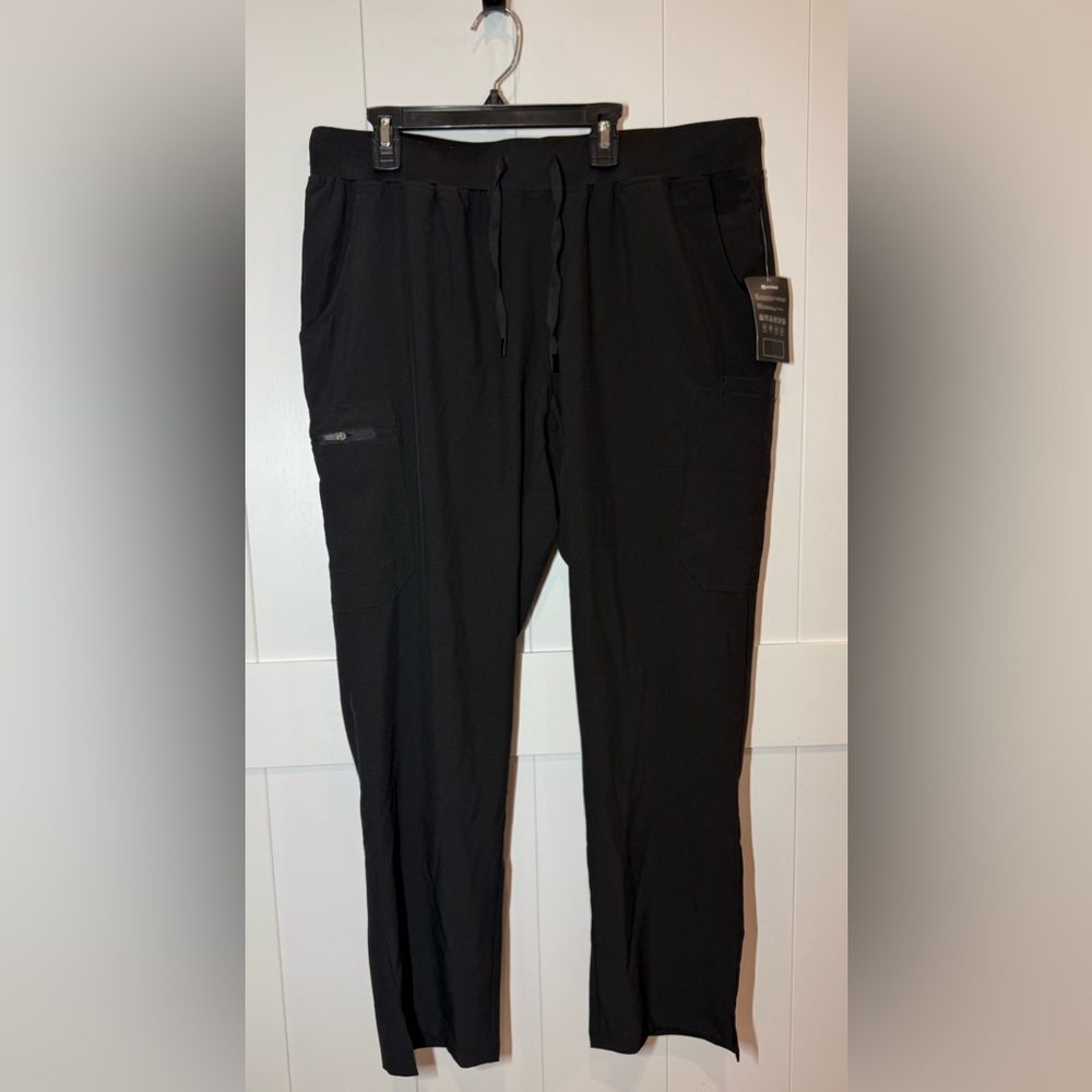 Womens Black Straight Pants Medical Scrub Pockets XL NWT
